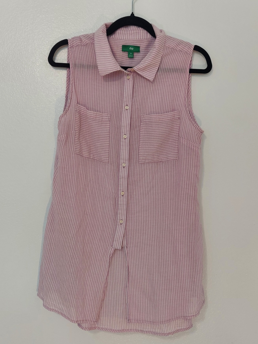 dip Purple & White Striped Sleeveless Button Tunic With Tie Front Cotton Size M